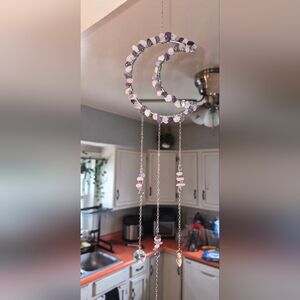 Beaded Hanging Mobile with Pink & Purple Gemstones